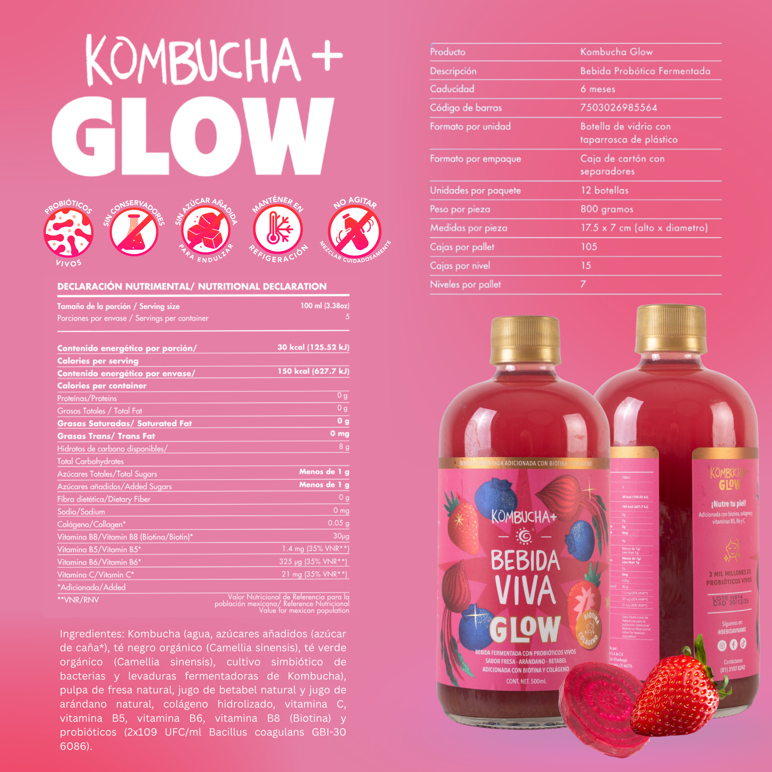 Glow - Fresa, Arándano y Betabel - 12 Pack