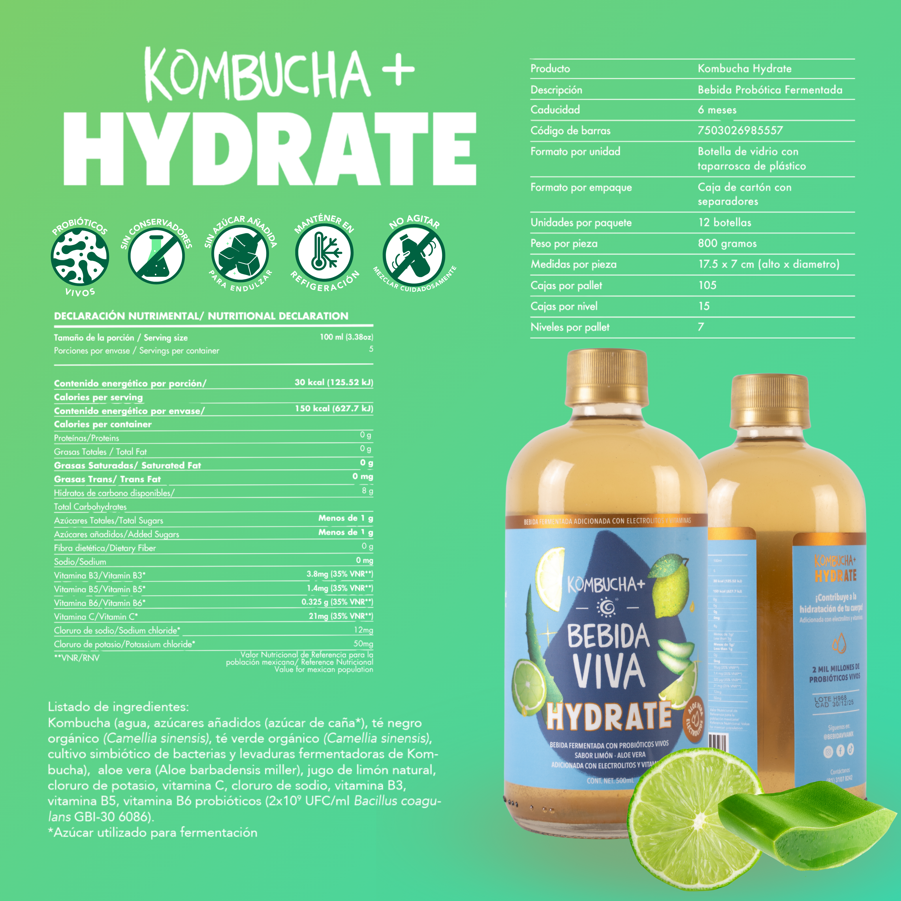 Hydrate - Limón y Aloe Vera  - 12 Pack